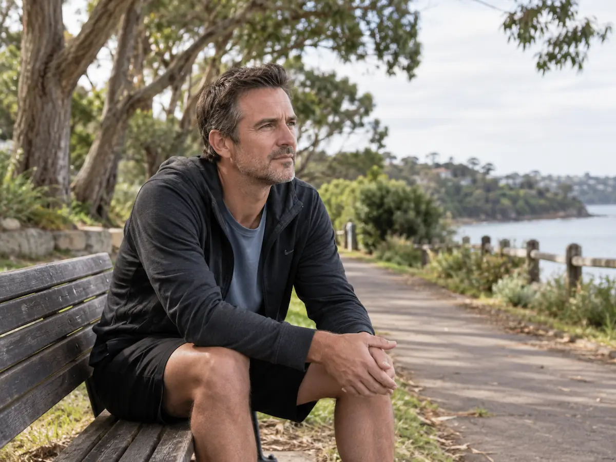 Trauma and PTSD in Everyday Life Man sitting on park bench contemplating mental health services for PTSD and trauma at Essendon Private Clinic.